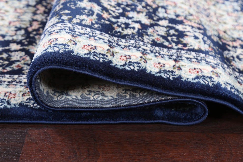 Navy Blue Floral Medallion Transitional Turkish Rug Oriental Carpet 3x8
