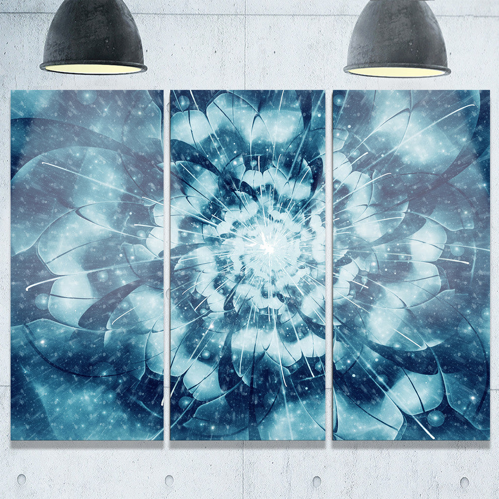 "Blue Snowy Fractal Flower Design" Metal Wall Art, 3 Panels, 36"x28"