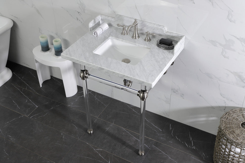 Kingston Brass LMS30MASQ8 30" Carrara Marble Console Sink, Acrylic Legs
