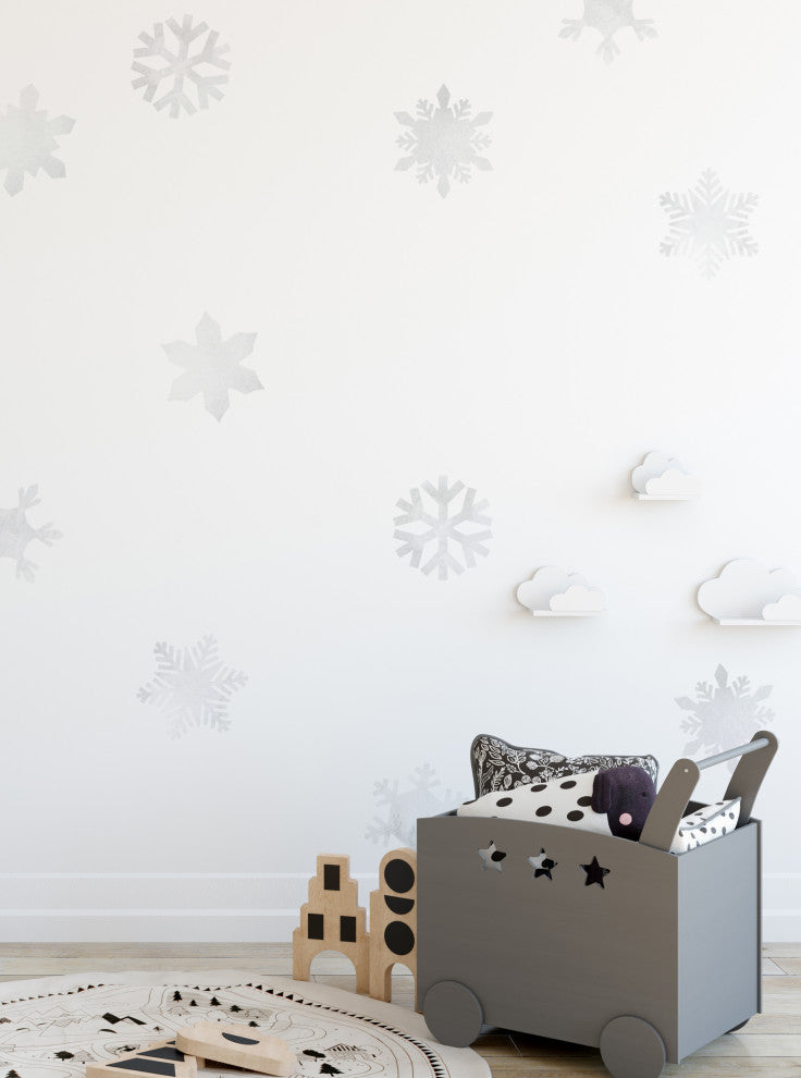 Frozen Winter Snowflakes Peel and Stick Vinyl Wall Sticker, Grey
