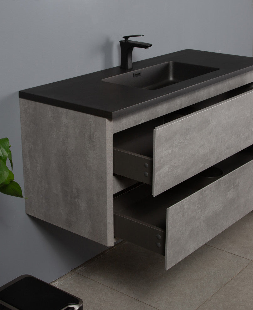 Bridgeport Wall Mounted Vanity Set With Cabinet and Integrated Basin, 48"