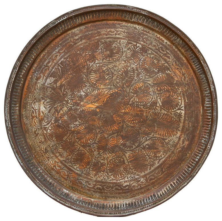 Antique Finely Engraved Copper Tray