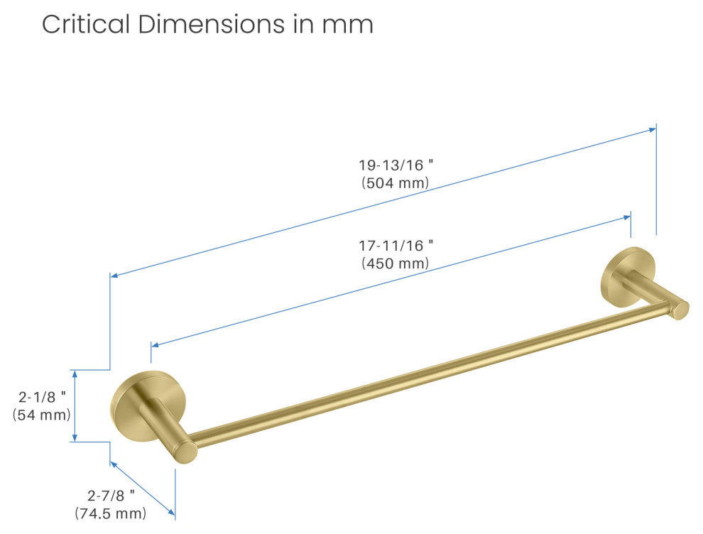 Circular Bathroom 18" Towel Bar, Brushed Gold