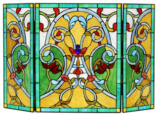 MYRTLE Tiffany-style 3pcs Folding Victorian Fireplace Screen 44x28