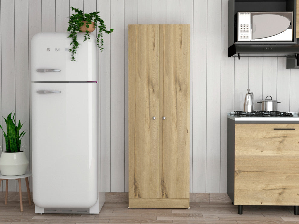 Virginia Double Door Storage Cabinet with 5 Shelves, Light Oak and Black