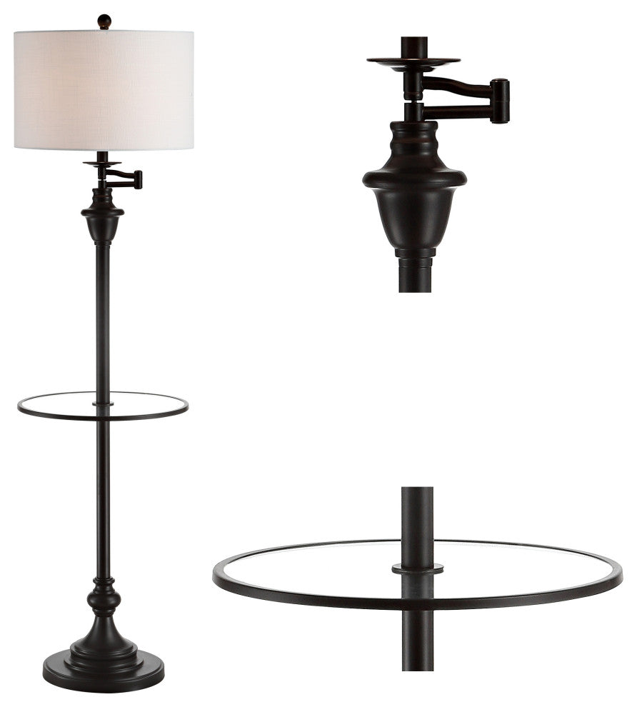 Cora 60" Metal, Glass LED Side Table and Floor Lamp, Oil Rubbed Bronze