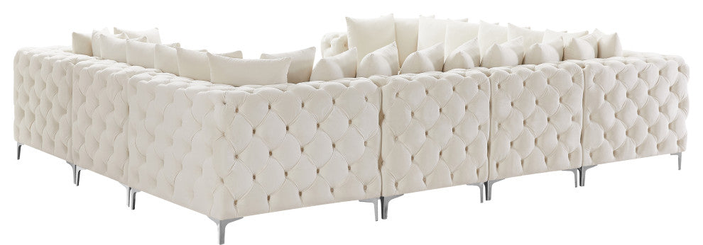 Tremblay Velvet Upholstered 8-Piece Modular U-Shaped Sectional, Cream