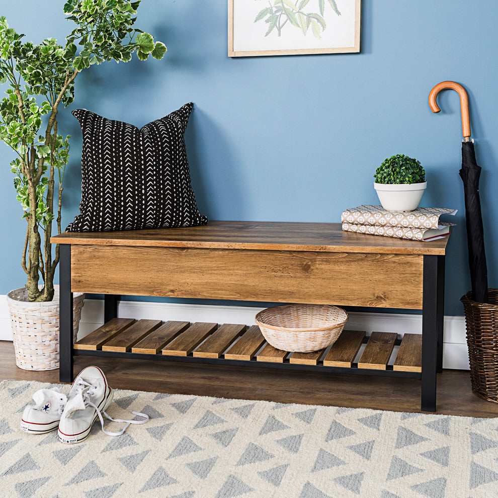 48" Open-Top Storage Bench With Shoe Shelf, Barnwood