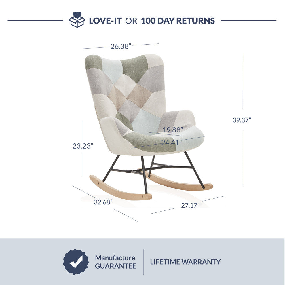 Paramount Colorful Unique Patchwork Multicolored Rocking Chair - Patchwork B