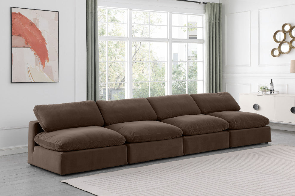 Comfy Upholstered Modular Sofa, Brown, 4-Piece: 4 Armless Chair, Velvet