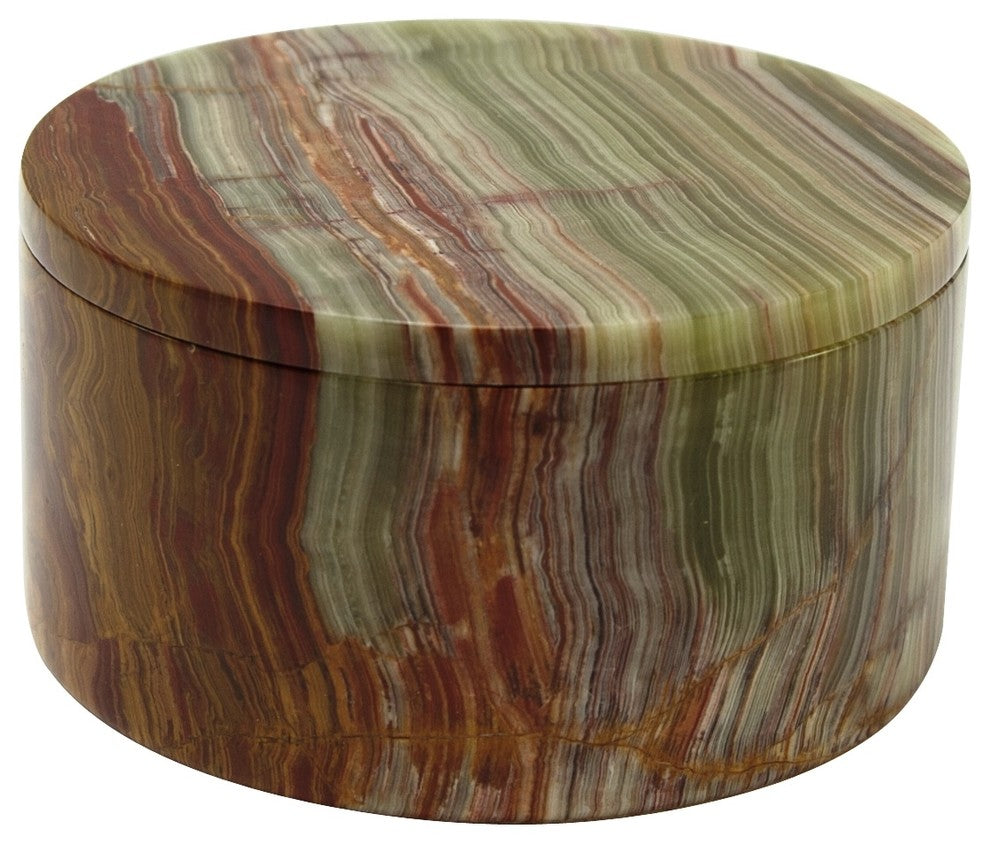 Eirenne Collection Black Zebra Marble 4" Circular Keepsake Box, Green and Brown