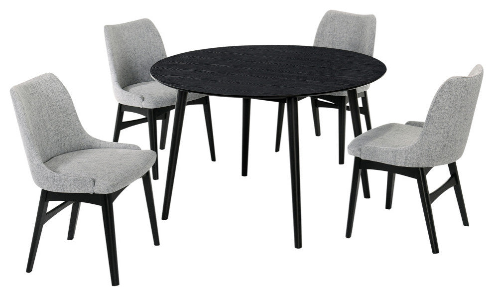 Arcadia and Azalea Round and Wood 5-Piece Dining Set, Gray and Black, 48"