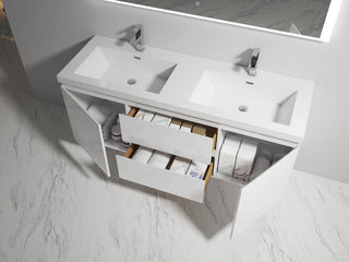 Alma-Pre Gloss White Double Sink Vanity With Integrated Sink, 60"