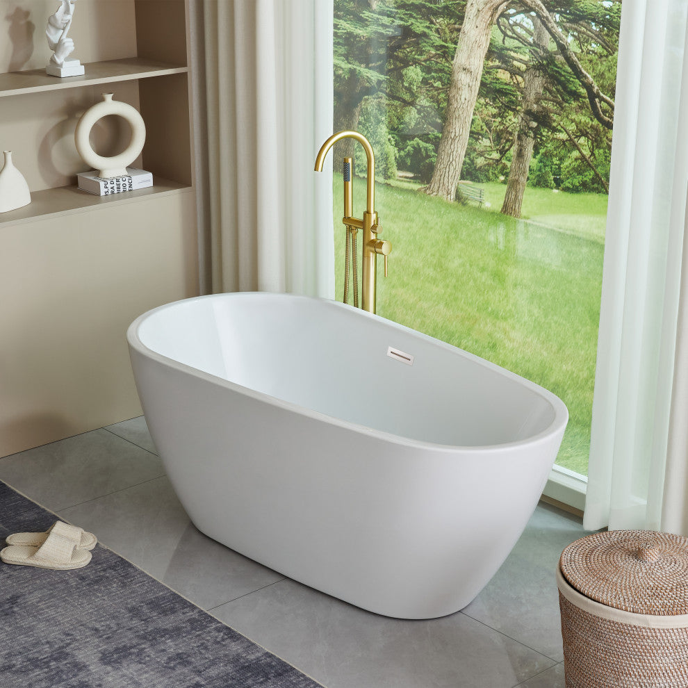 Freestanding Acrylic Bathtub, White/Polished Chrome, 59"