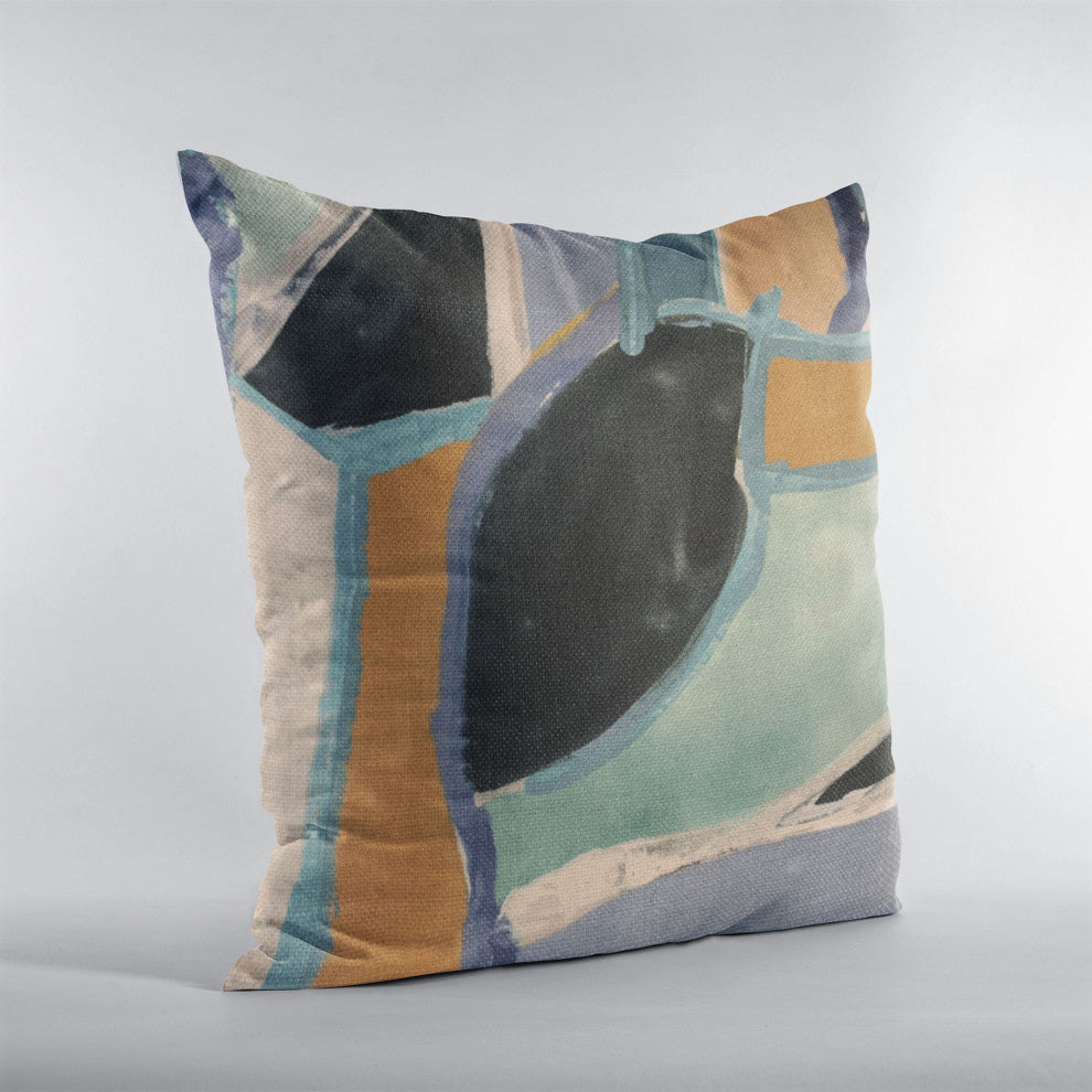 Plutus Blue Modern Print Graphic Print Luxury Throw Pillow, 16"x16"
