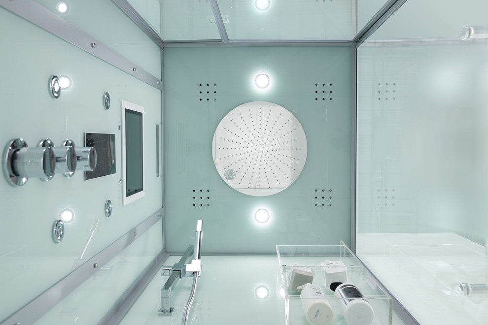 Platinum Arezzo Walk-in Steam Shower Sauna Spa w/ jets Smart TV Bluetooth, White, Left Position