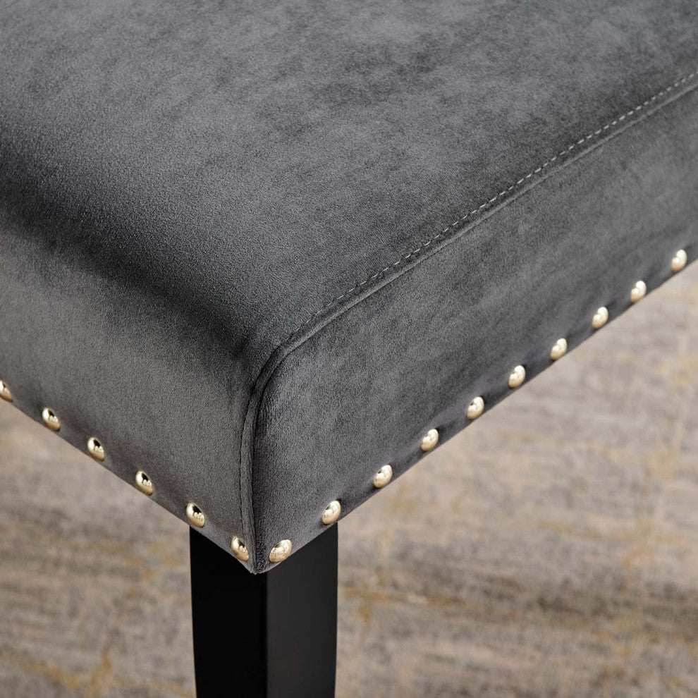 Side Dining Chair, Set of 2, Velvet, Wood, Dark Gray, Modern, Cafe Bistro