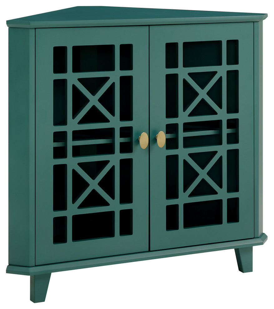 Gwen Fretwork Corner Accent Cabinet - Dark Teal