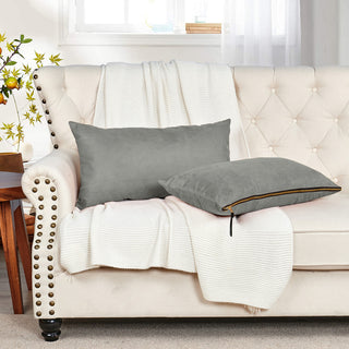 Suede Pillow Shell with Big Zipper, Silver Grey, 14x26"