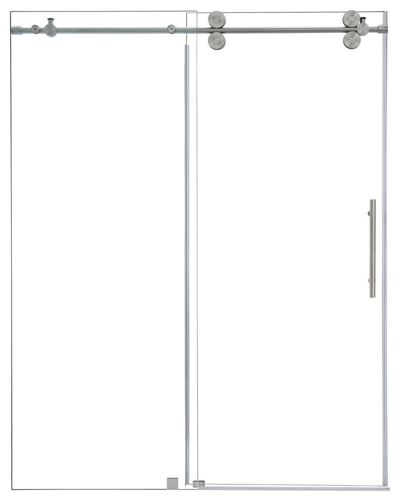 Lazaro Single Sliding Frameless Shower Door, Clear, Brushed Nickel, 60"wx78"h