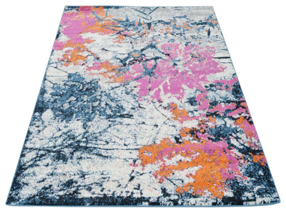 MACHINE MADE HEATSET POLYPROPYLENE AREA RUGS -Orange Color,Floral Design, [Rectangle] 5'x8'