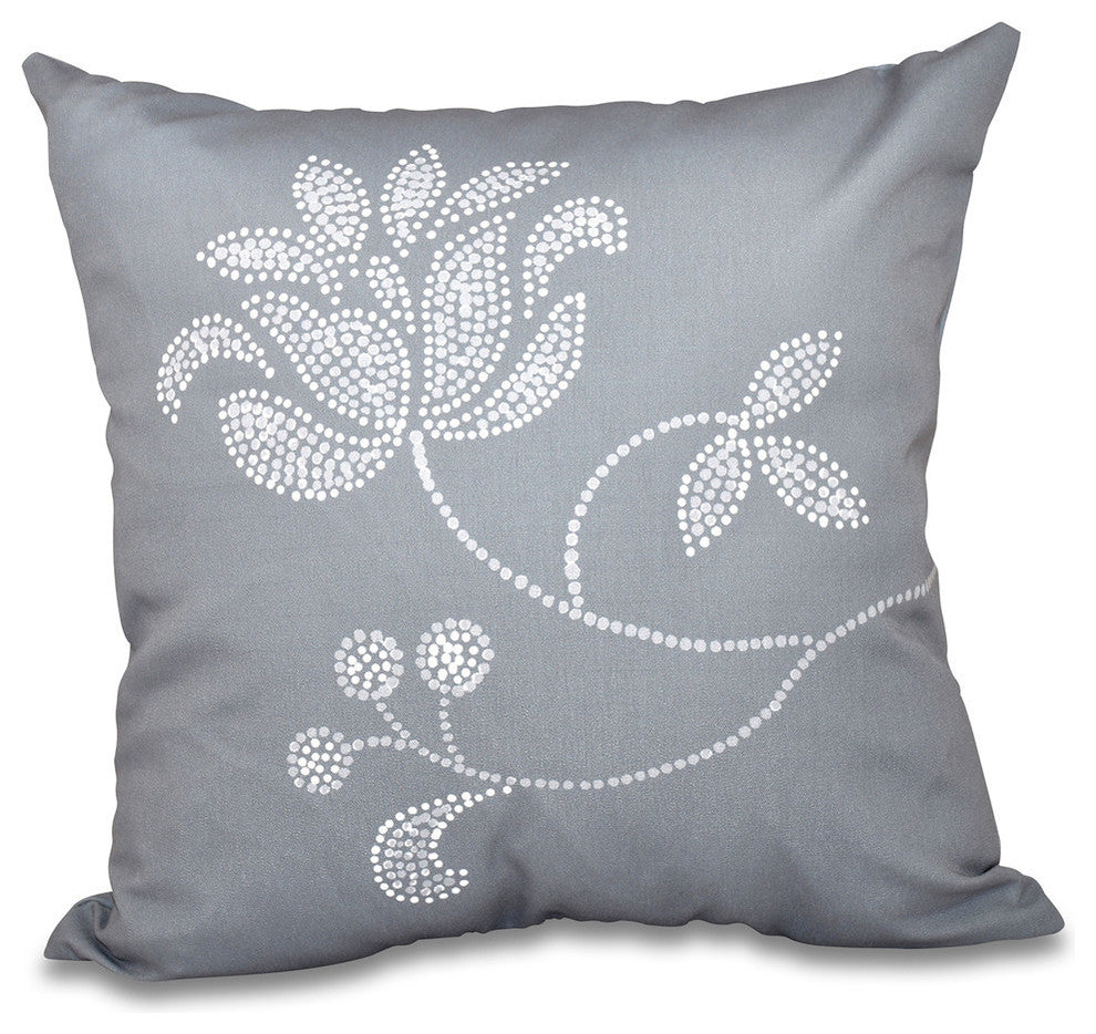 Traditional Flower-Single Bloom, Floral Print Pillow, Gray, 26"x26"