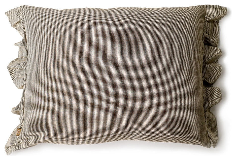 HomeRoots Set of 2 Khaki Tiny Check With Ruffle Lumbar Accent Pillows