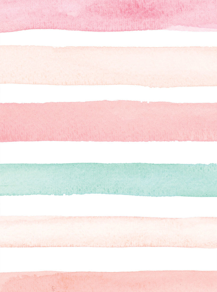 Watercolor Stripes Peel and Stick Vinyl Wallpaper, Coral Mint, 24"w X 60"h