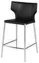 Wayne Counter Stool, Black Leather, Brushed Stainless Steel Legs