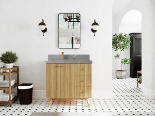 Pasadena 36 Left Offset  Bath Vanity in Light Natural Teak 2" Piatra Gray