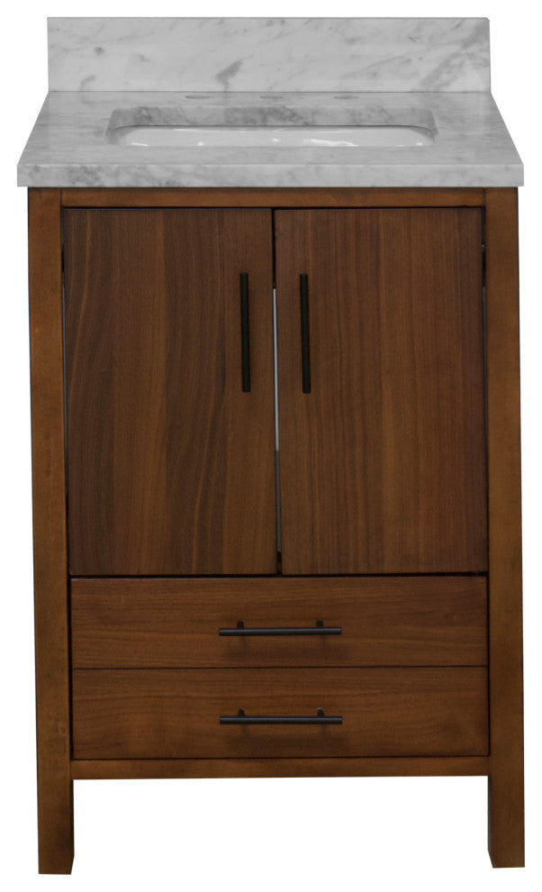 California 24" Bathroom Vanity, Walnut, Carrara Marble