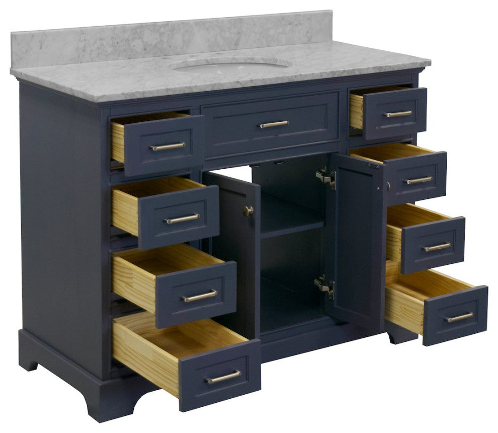 Aria 48" Bathroom Vanity, Marine Gray, Carrara Marble