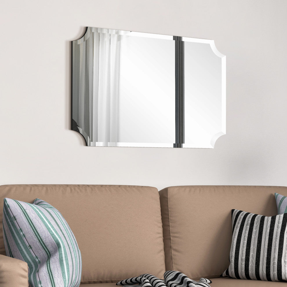 Frameless Rectangle Scalloped Beveled Wall Mirror, 1" Beveled Edge, 36"x24"