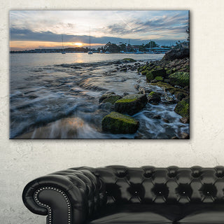 "White Waves Hitting Rocky Seashore" Seashore Canvas Print, 40"x20"