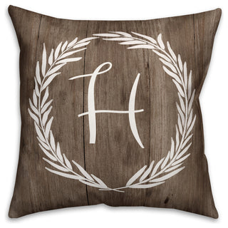 Faux Wood White Wreath - Monogram H 18x18 Spun Poly Pillow