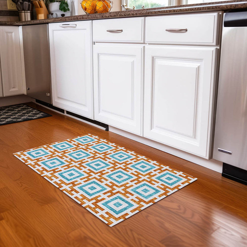 Indoor/Outdoor Marlo MO1 Orange Machine Washable 1'8" x 2'6" Rug