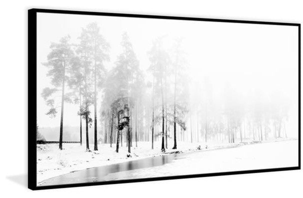 "Winter River" Floater Framed Painting Print on Canvas, 36"x18"
