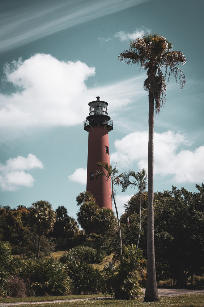 Jupiter Lighthouse Colorized Coastal Landscape Photo Unframed Wall Art Print, 18" X 24"