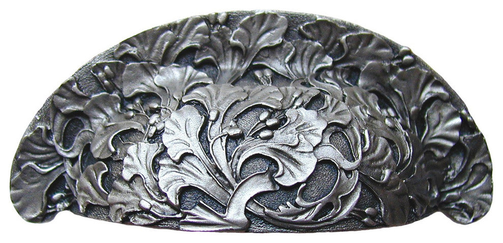 Florid Leaves Bin Pull, Satin Nickel