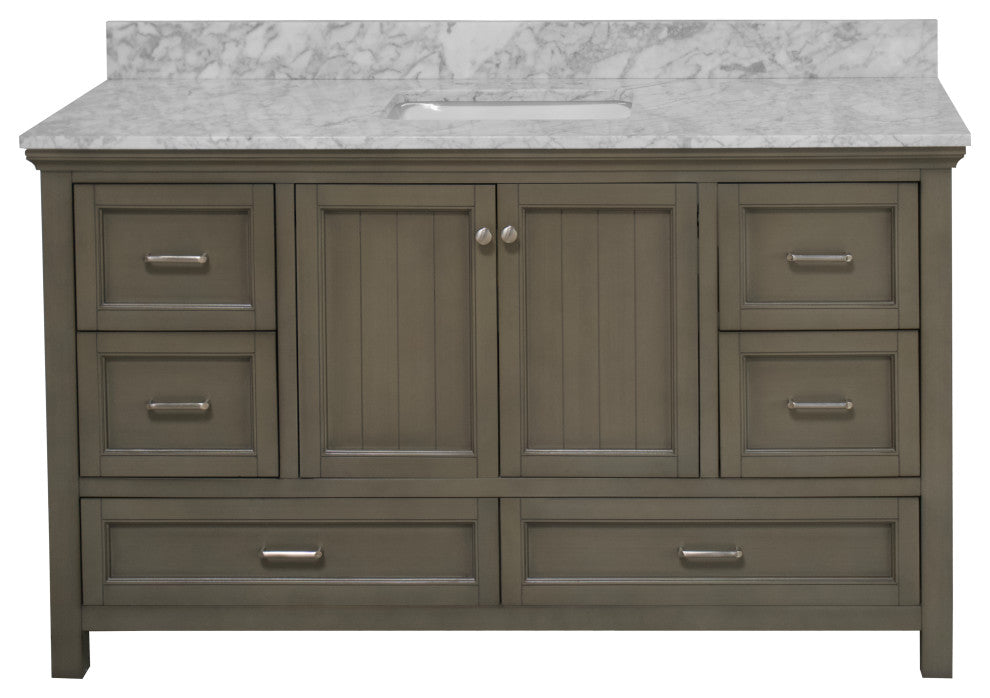 Paige 60" Bathroom Vanity, Weathered Gray, Carrara Marble, Single Sink