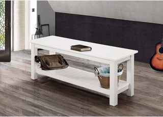 50'' Farmhouse Entryway Bench with Grooved Shelf - White