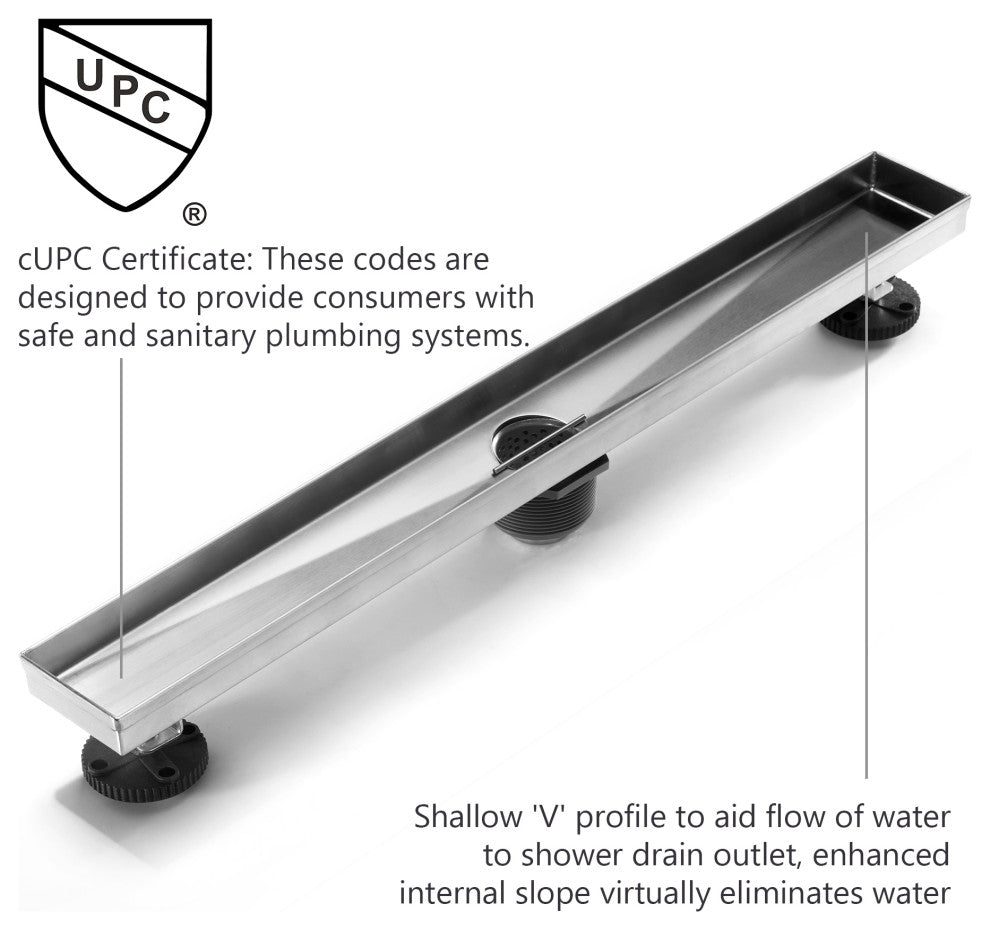 HEATGENE Linear Shower Drain Stainless Steel Rectangle Shower Drain, Brush, 48"