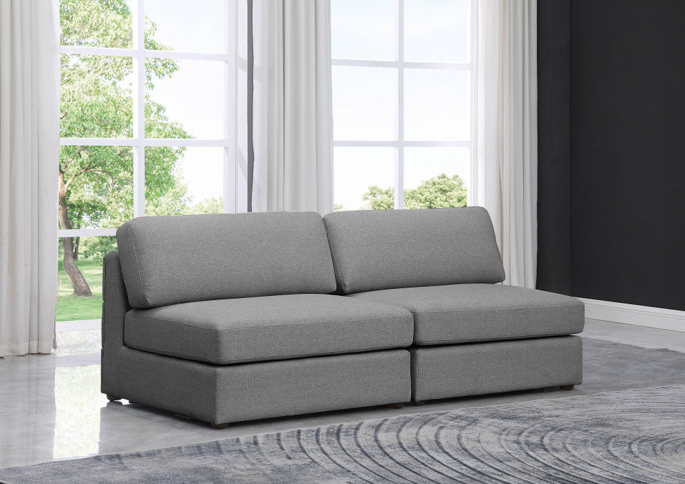 Beckham Linen Textured Fabric Upholstered 2-Piece Modular Sofa, Grey