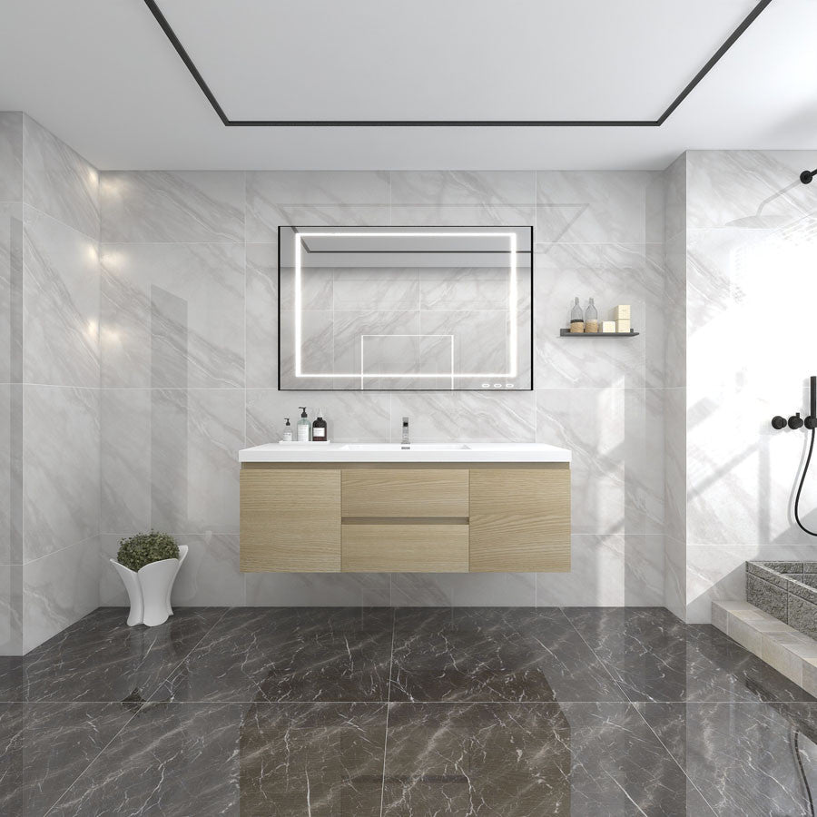 BTO 60" Wall Mounted Bath Vanity With Reinforced Acrylic Sink, Single Sink, White Oak