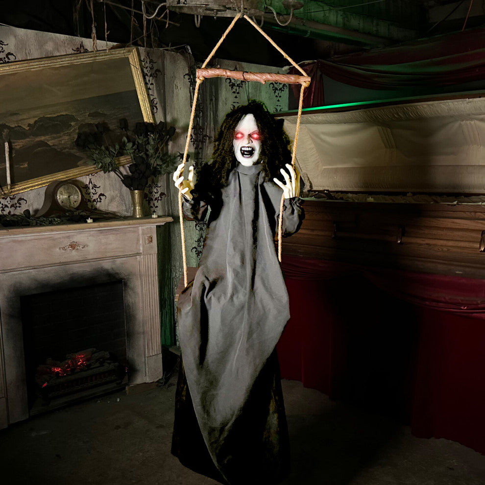 Animatronic Demon Woman on Swing, Lights and Sound
