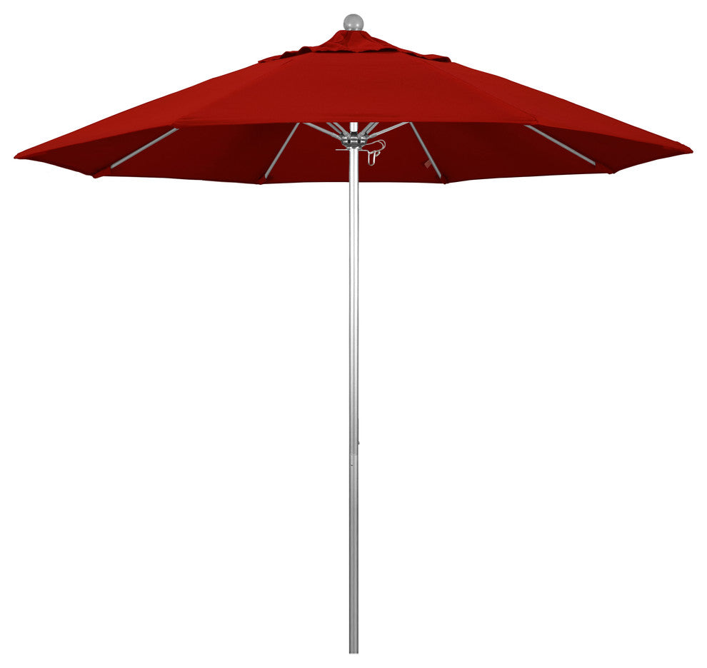 9' Fiberglass Umbrella Pulley Open Silver Anodized, Sunbrella, Jockey Red