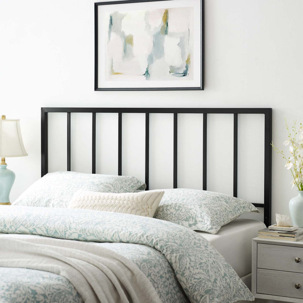 Headboard, King Size, Metal Steel, Black, Modern Contemporary, Bedroom Master
