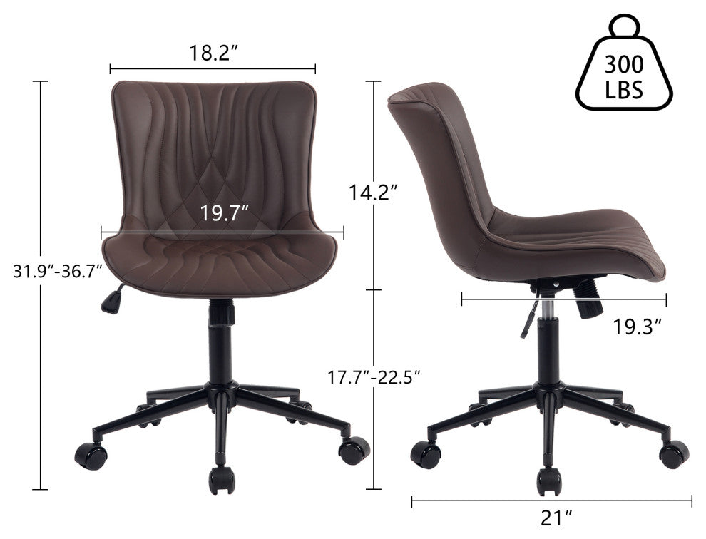 Younike Armless Upholstered Faux Leather Rolling Office Chair, Brown