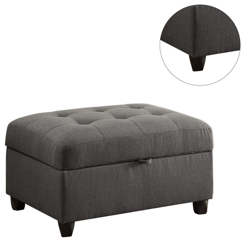 Tufted Fabric Upholstered Storage Ottoman, Gray