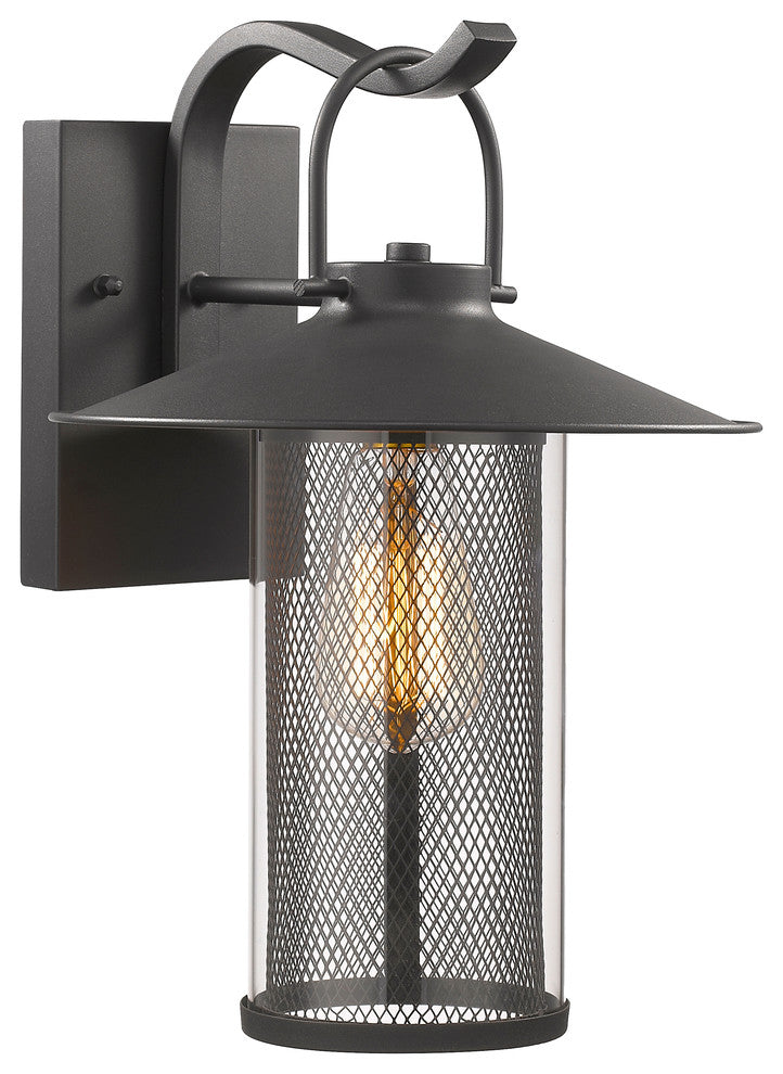 ELIJAH Industrial-style 1 Light Textured Black Outdoor Wall Sconce 14"